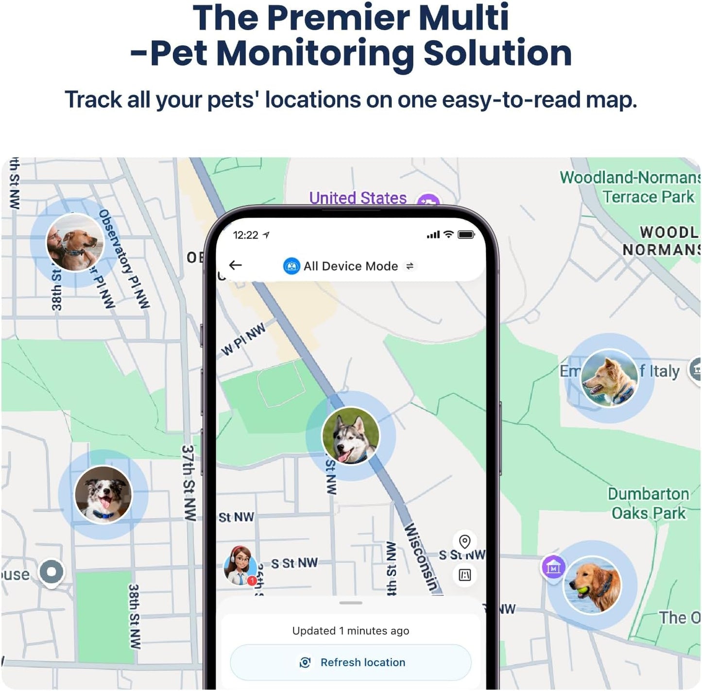 AI GPS Tracker for Dogs (40Lbs+), Real Time Location and AI Vet Health Management, Electronic Fence, Waterproof, Ios and Android Universal（Black）