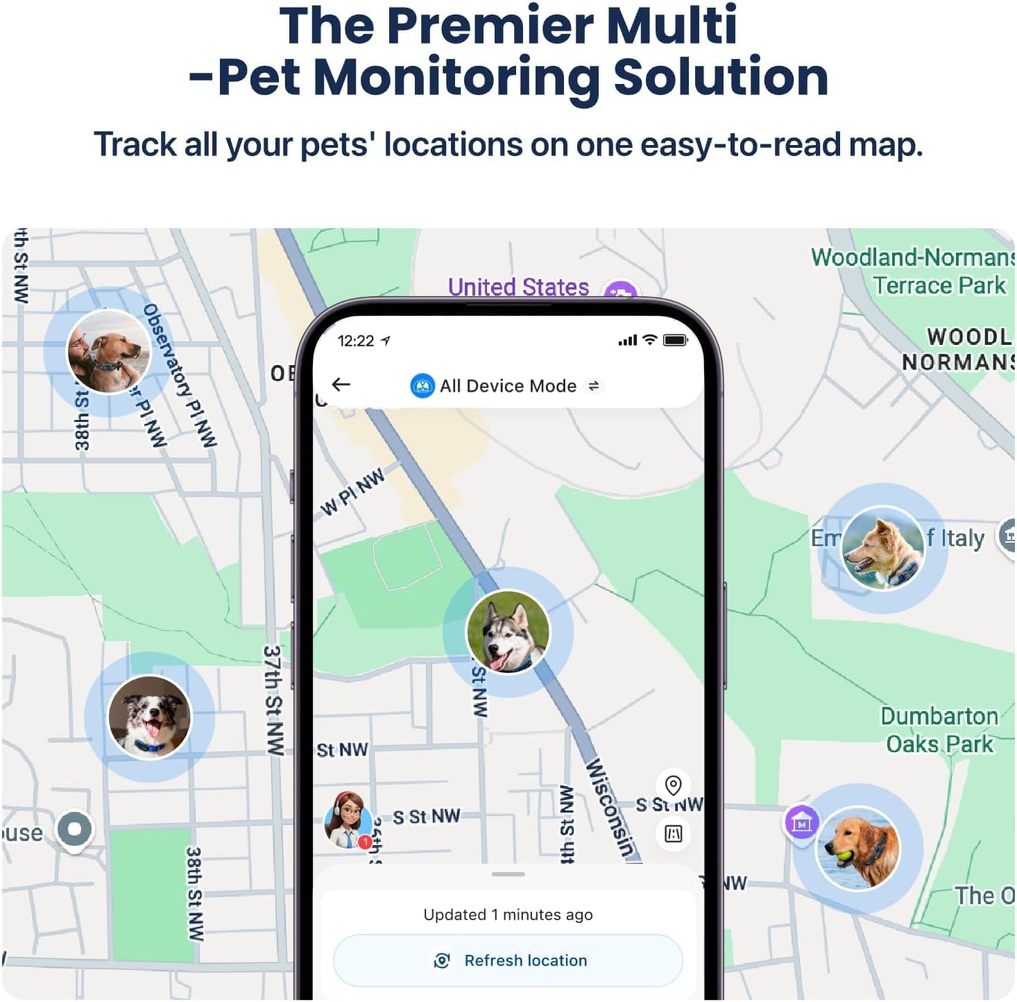 AI GPS Tracker for Dogs (40Lbs+), Real Time Location and AI Vet Health Management, Electronic Fence, Waterproof, Ios and Android Universal（Black）