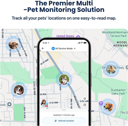 AI GPS Tracker for Dogs (40Lbs+), Real Time Location and AI Vet Health Management, Electronic Fence, Waterproof, Ios and Android Universal（Black）