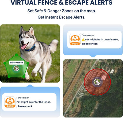 AI GPS Tracker for Dogs (40Lbs+), Real Time Location and AI Vet Health Management, Electronic Fence, Waterproof, Ios and Android Universal（Black）