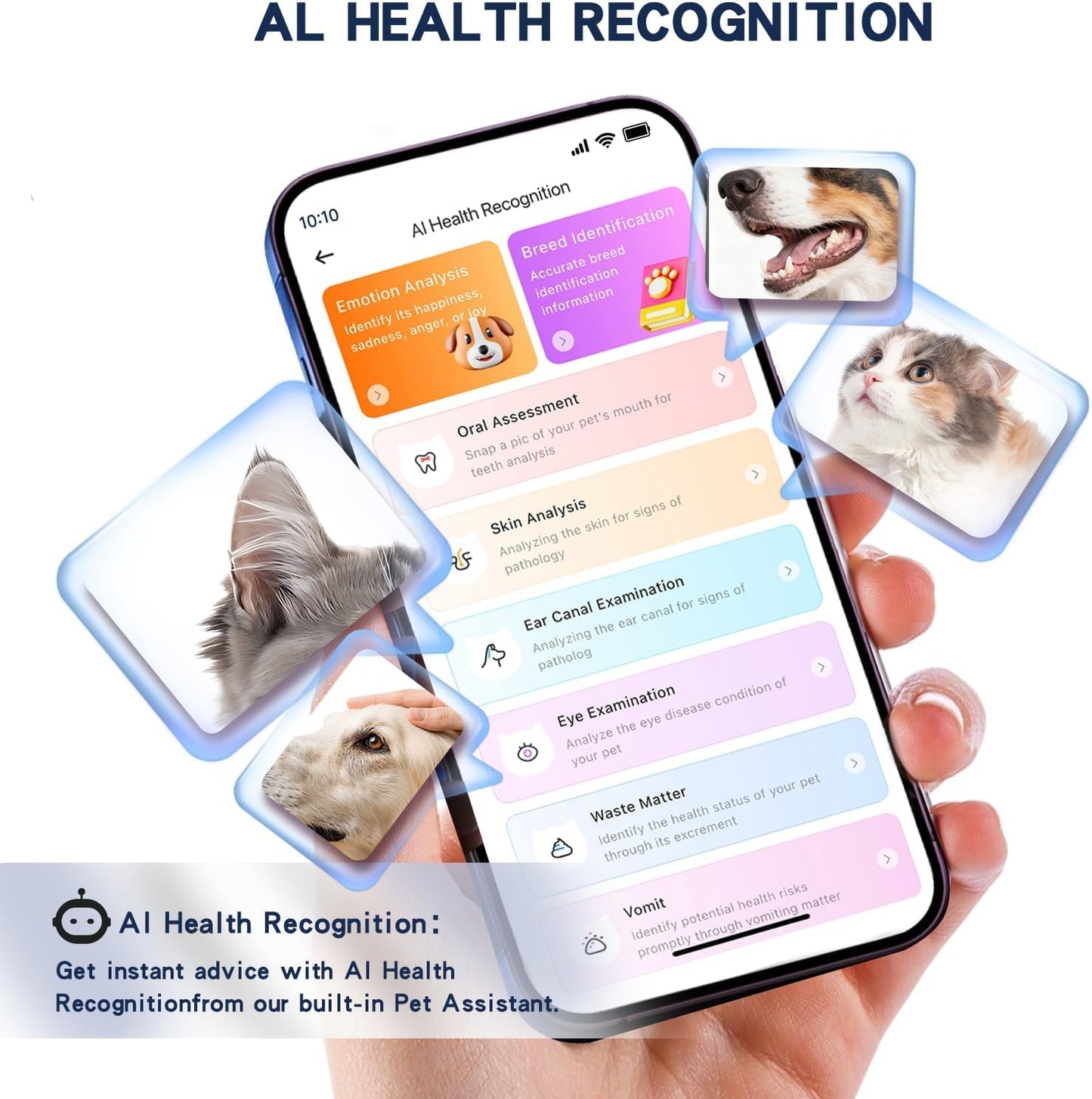 AI GPS Tracker for Dogs (40Lbs+), Real Time Location and AI Vet Health Management, Electronic Fence, Waterproof, Ios and Android Universal（Black）